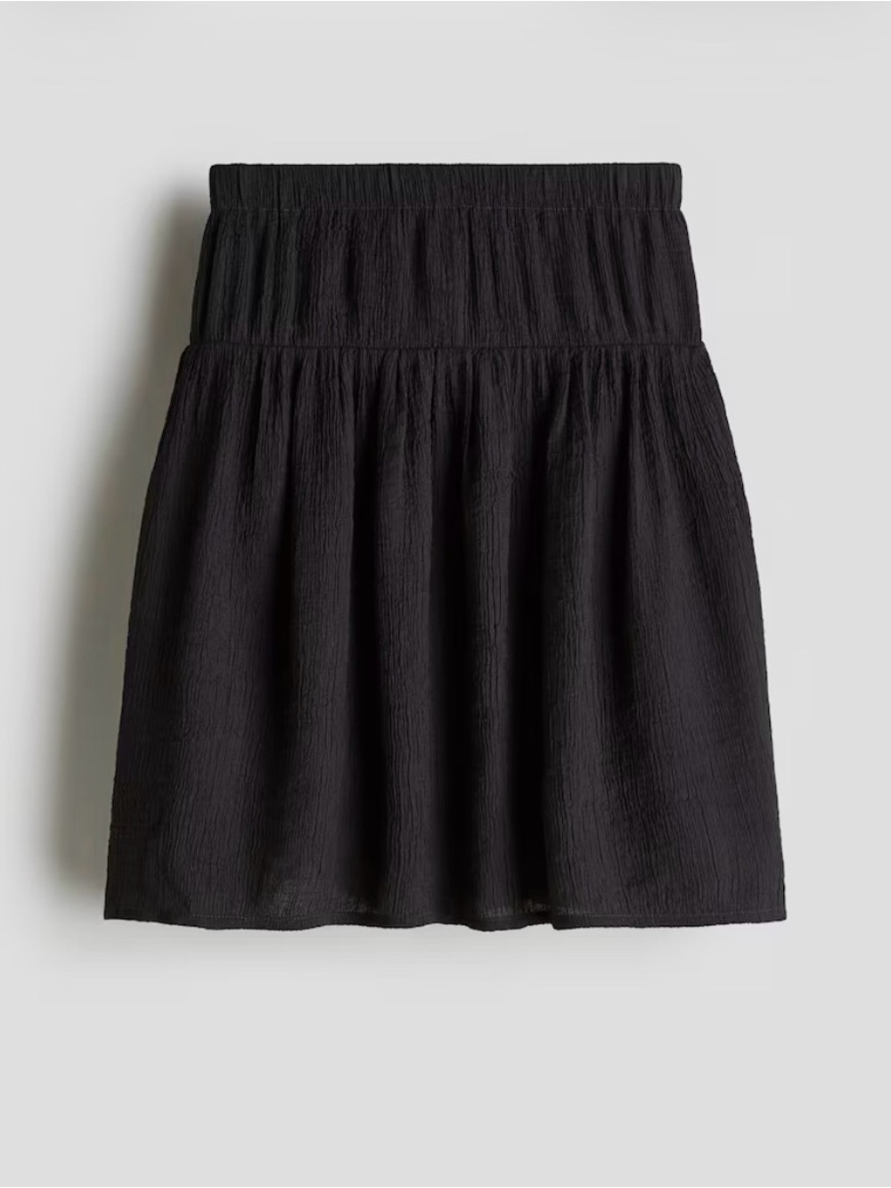 H&M Black Textured Elastic-Waist Mini Skirt